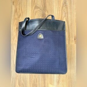 Mark Cross Vintage Navy Leather & Fabric Tote – Made in Italy – Rare Find